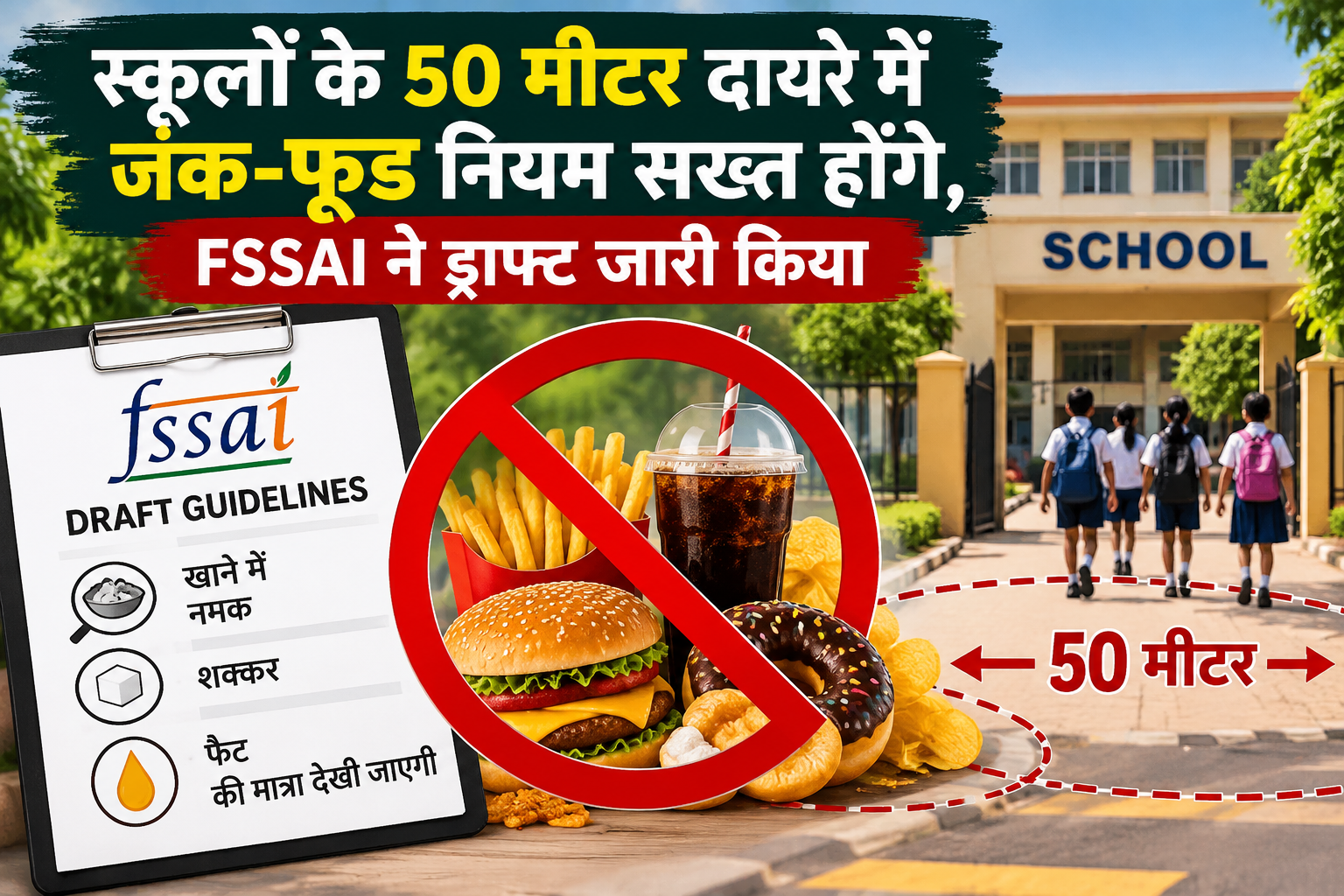 स्कूलों के 50 मीटर दायरे में जंक-फूड नियम सख्त होंगे, FSSAI ने ड्राफ्ट जारी किया